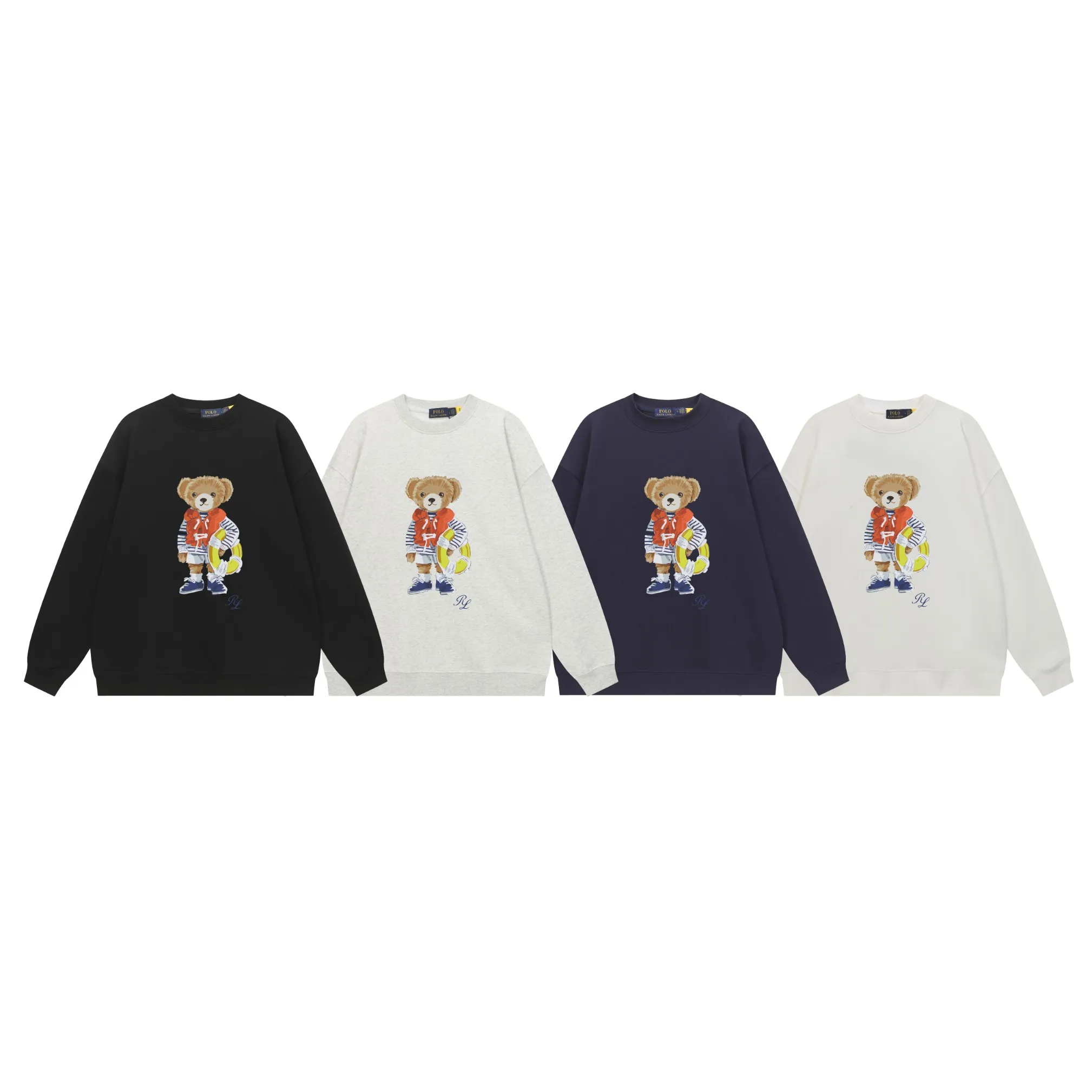 P200 Long-term stock] RalphLauren/Ralph Lauren 2025 autumn and winter new bear letter print 420g heavy large terry sweatshirt Ralph Lauren's age-reducing item, the coat fabric is made of 85% cotton ➕15% polyester, which not only retains the softness, comfort and breathability of cotton, but also adds the wear resistance and wrinkle resistance of polyester fiber, making the clothes more durable and easy to care for. Even in slightly cooler weather, you won't feel stuffy when wearing it. This kind of fabric has a natural crisp feel and is not easy to pill or deform. The bear on the chest is printed with English letters. It is full of color, full of three-dimensionality, and lifelike, adding a bit of liveliness and interest to the whole sweatshirt. There is no pressure to dress, regardless of age or gender. Complete accessories! Color: black, white, navy blue, light floral gray Size: M-L-XL-XXL